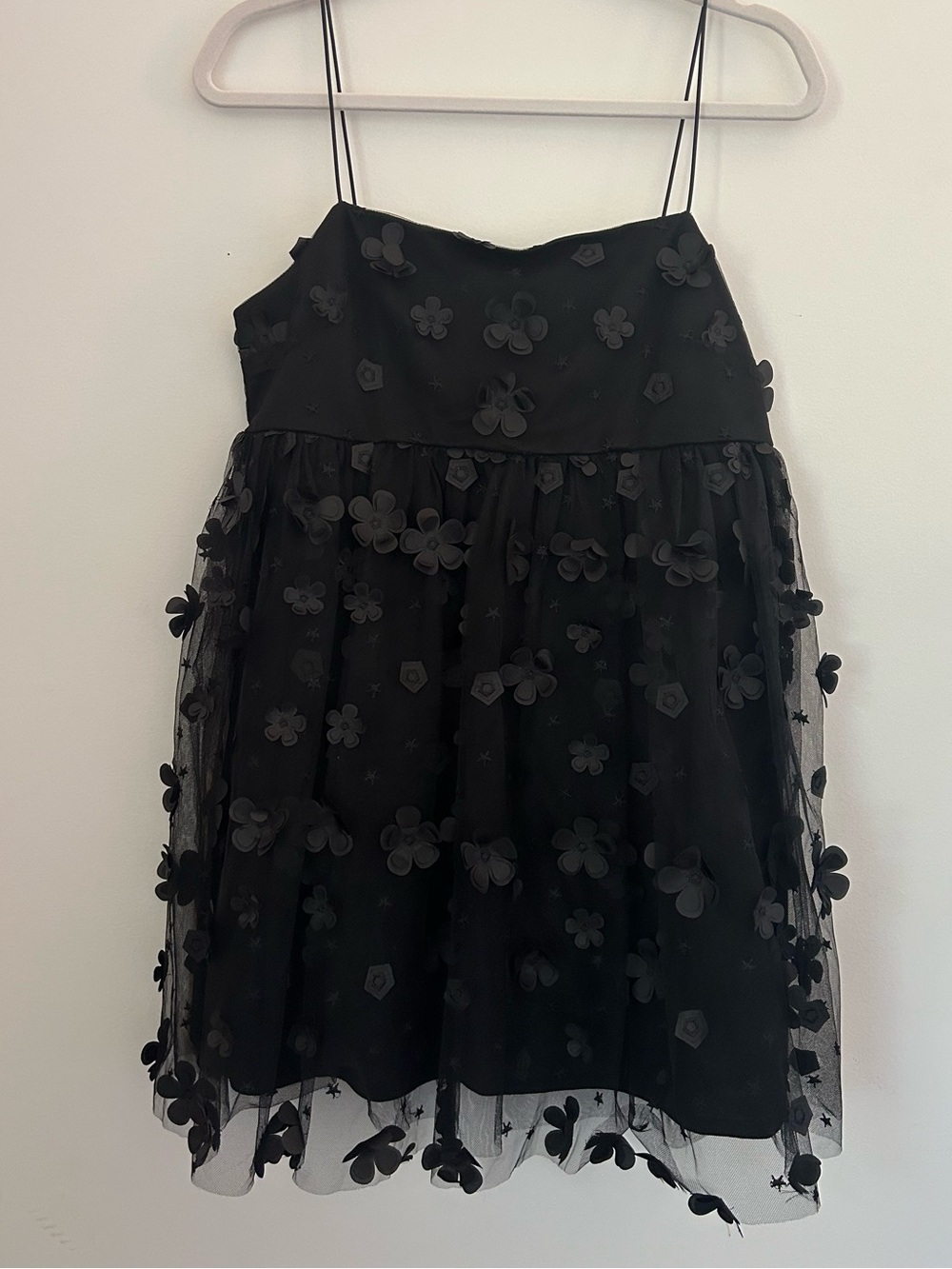 Altar’d State Black Floral 3D Appliqué Spaghetti Strap Mini Dress Size M - Picture 3 of 7